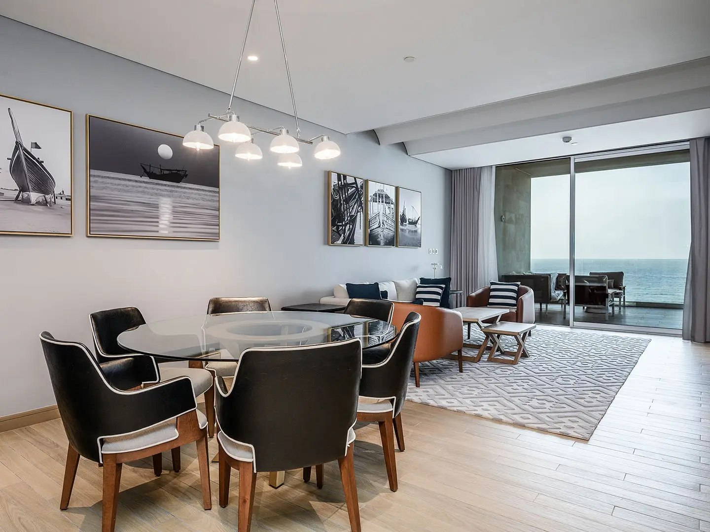 Ocean-view living and dining area