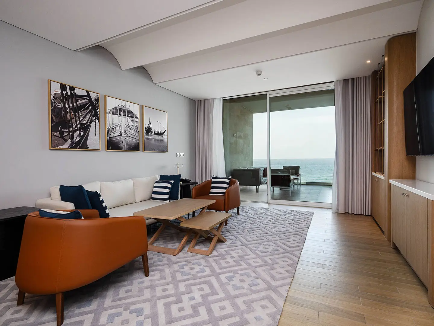 Living room with sea view and modern decor