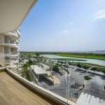 Modern balcony with elegant lakefront exterior view